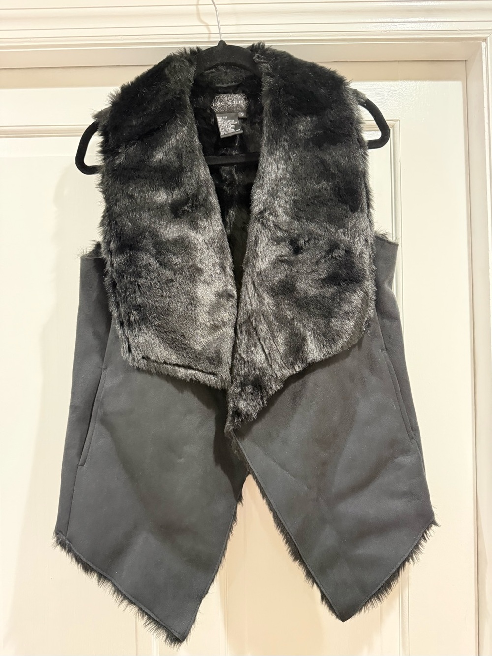 Live a Little Black Faux Fur Draped Vest